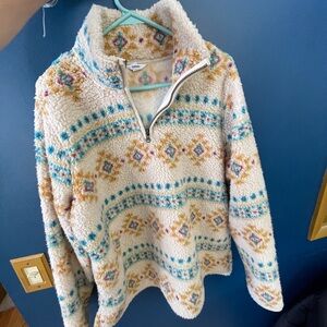 Sonoma Cream and Blue Patterned Sherpa Jacket